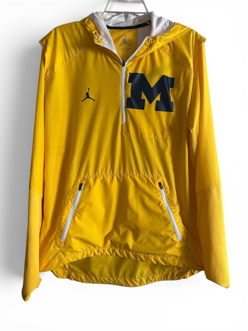 JORDAN · U of Michigan Yellow Pullover Hoodie with Navy 'M' and Air Jordan logo